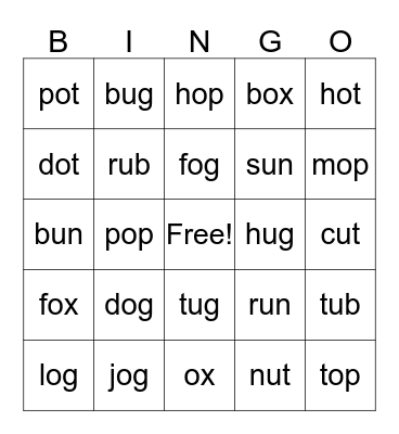 Super Phonics 1 Bingo Card