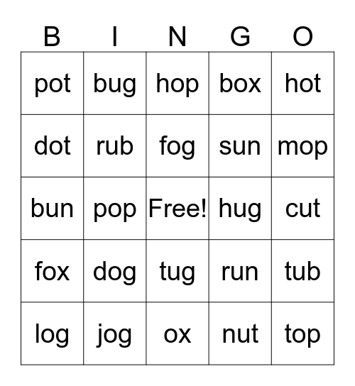 Super Phonics 1 Bingo Card