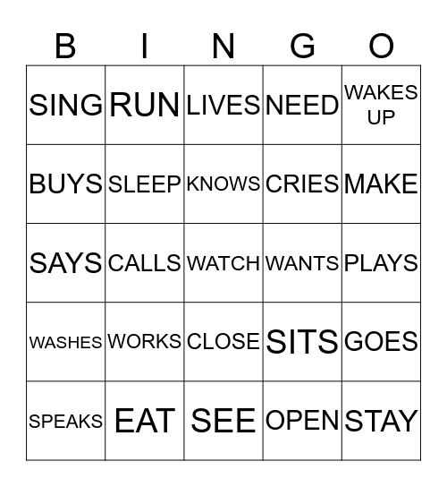 SIMPLE PRESENT Bingo Card