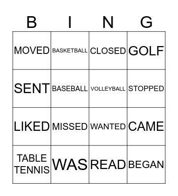 SPORTS / SIMPLE PAST Bingo Card