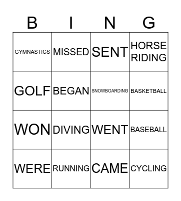 SPORTS / SIMPLE PAST Bingo Card