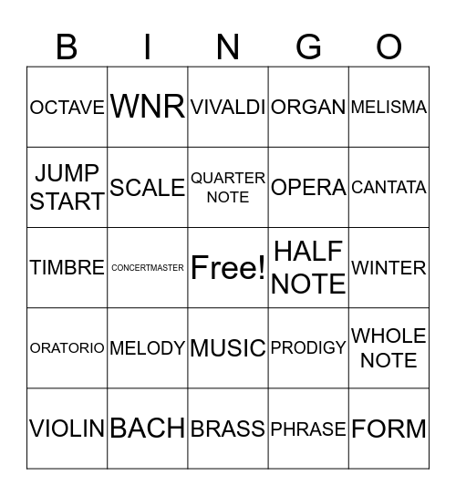 MUS 121 Week One Bingo Card