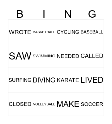 SPORTS / SIMPLE PAST Bingo Card