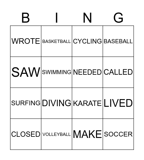 SPORTS / SIMPLE PAST Bingo Card