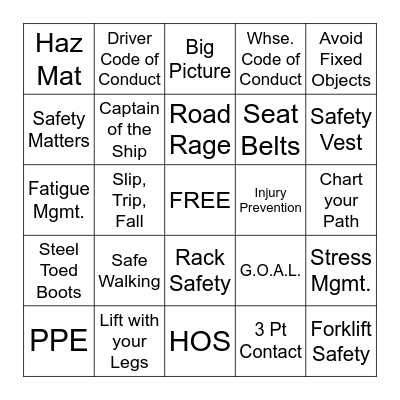 Ryder Safety Bingo Card