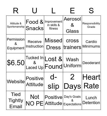 Wellness & Physical Education  Bingo Card