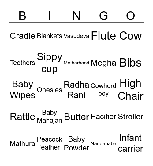 Baby Krishna Bingo Card
