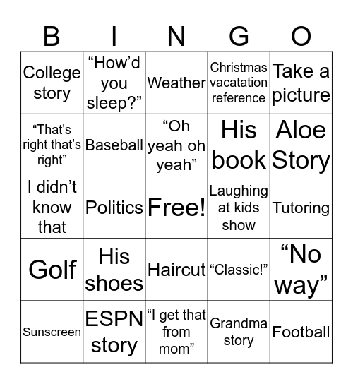 Scott Bingo Card