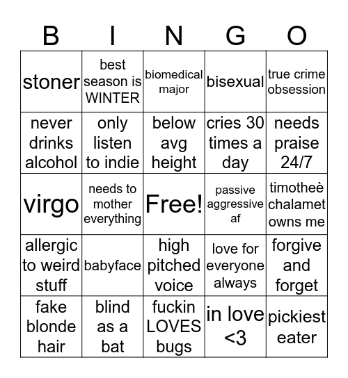 sam!! Bingo Card