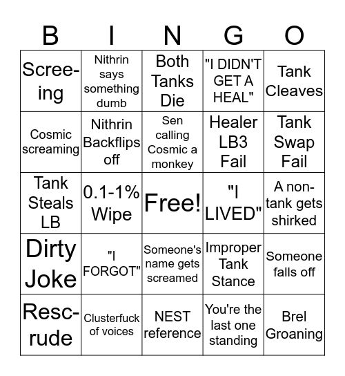 OSC Raiding Drinking Game Bingo Card