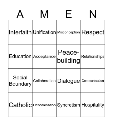 Interfaith Dialogue Bingo Card