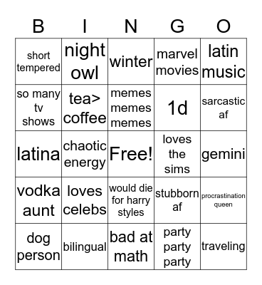 how similar are you to erickspretend1 Bingo Card