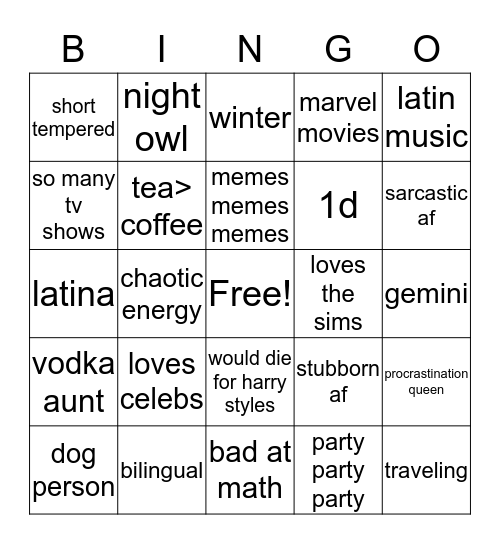 how similar are you to erickspretend1 Bingo Card