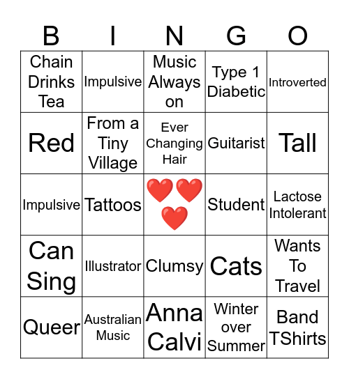 How similar are you to Jaz Bingo Card