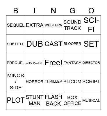 Cinema Bingo Card