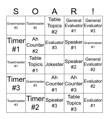 SOAR Toastmasters Bingo Card