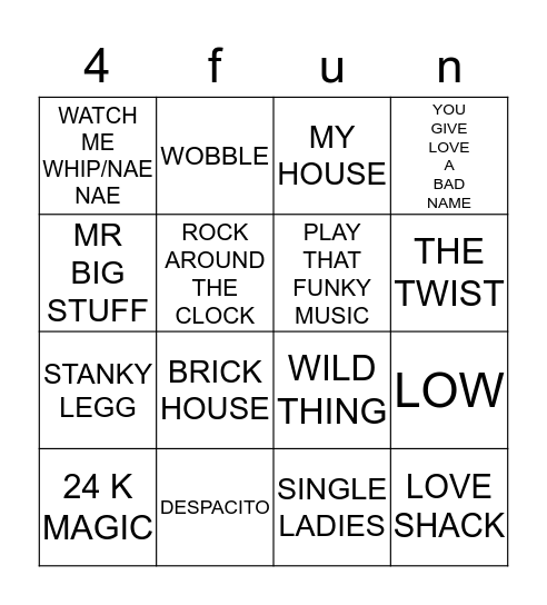 4 Fun Bingo Card