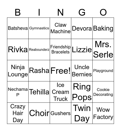 Machane Miami  Bingo Card