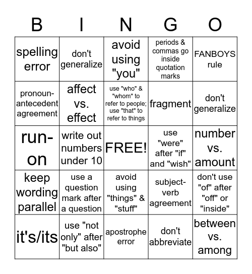 Alessi's AICE English GP BINGO Card