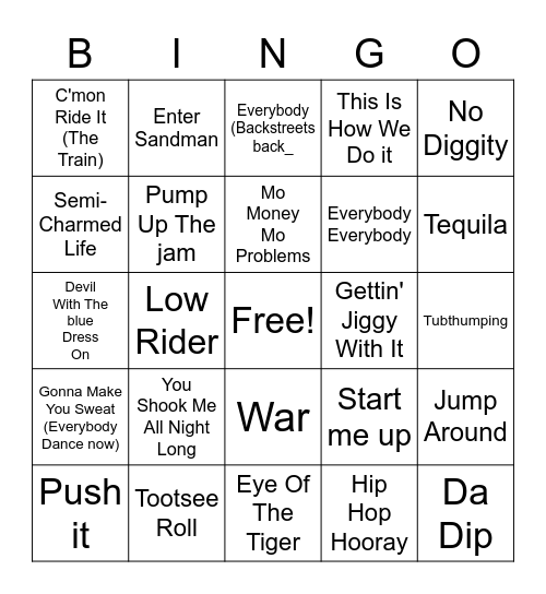 Jock Jams Bingo Card