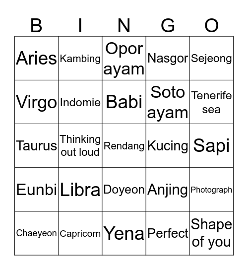 Hajoon Bingo Card