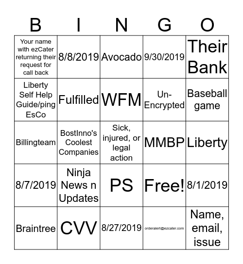 MMBP Team Meeting 8/7/2019 Bingo Card