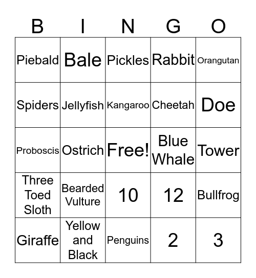 Animals Bingo Card