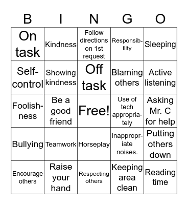 Mr. C's class Bingo Card