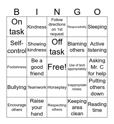 Mr. C's class Bingo Card