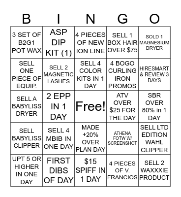 Sally Beauty District 407 Bingo Card