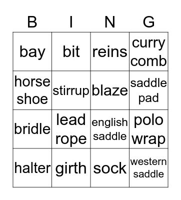 Horse Camp Bingo Card