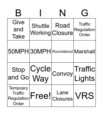 TM & Road Safety  Bingo Card