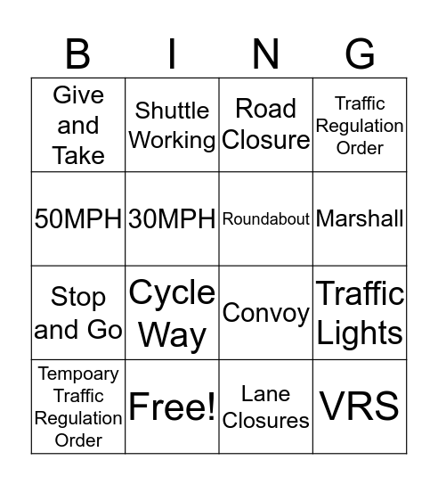 TM & Road Safety  Bingo Card
