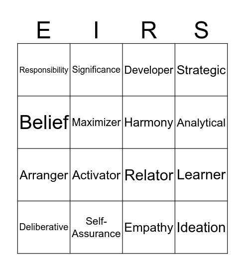 Student Affairs: Strengths Bingo Card