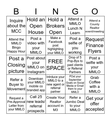 Movement Mortgage Loan Officer Bingo Card