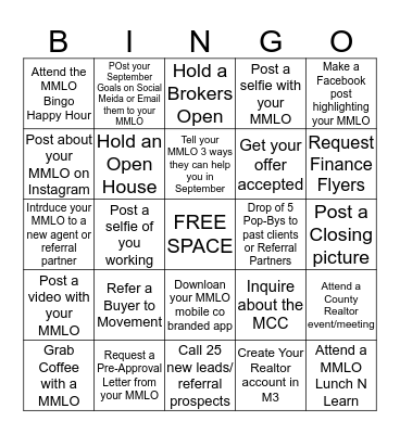 Movement Mortgage Loan Officer Bingo Card