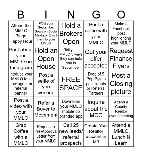 Movement Mortgage Loan Officer Bingo Card