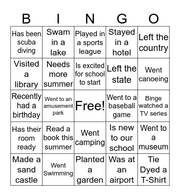 Welcome Back! Find Someone Who... Bingo Card