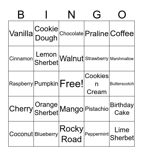 Ice Cream Bingo! Bingo Card