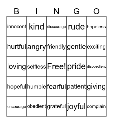 Act-itude Bingo Card