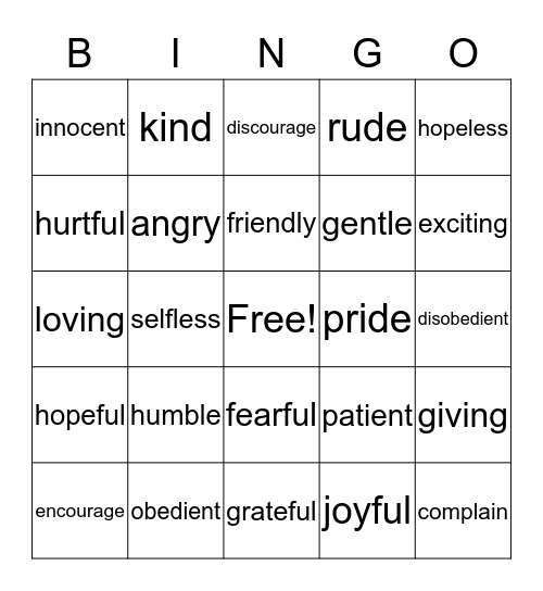 Act-itude Bingo Card