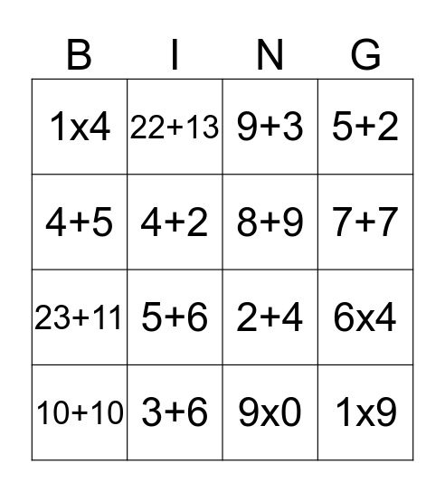 2/3 Math Bingo Card