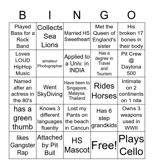 SOHS INTRO Bingo Card
