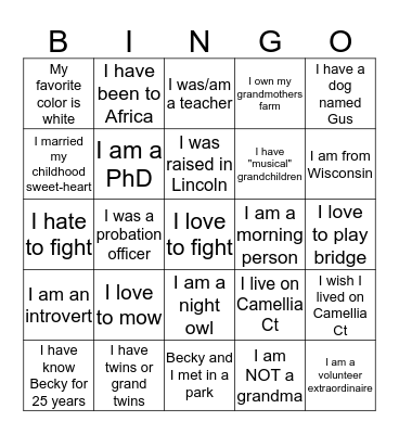 Birthday Bingo Card