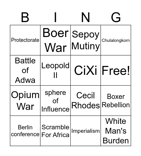 Imperialism  Bingo Card