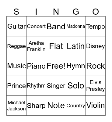 Music Bingo Card