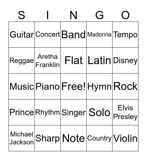 Music Bingo Card