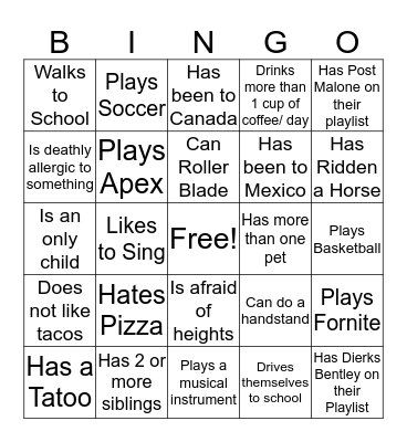 Icebreaker Bingo Card