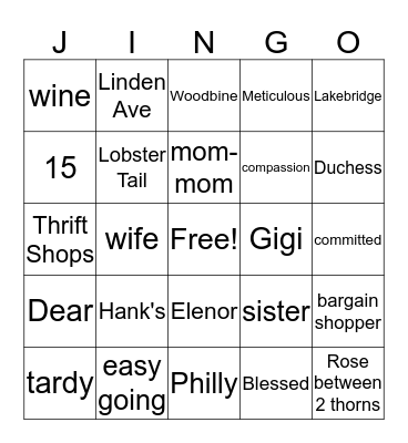 Judy's 80th Birthday Bingo Card