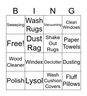 Home Management Bingo Card
